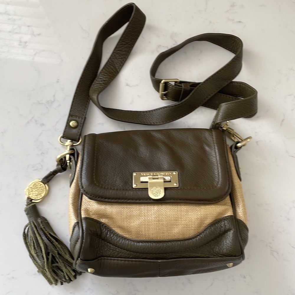 Vince Camuto raffia & leather handbag